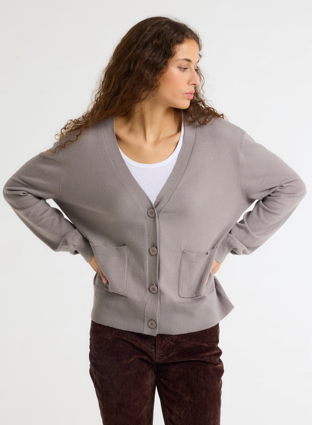 majestic filatures Gilet Gris Col V Manches Longues en Coton organique / Elasthanne Coton organique / Elasthanne