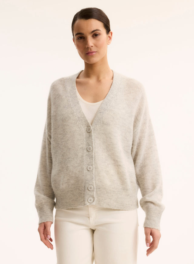 Majestic Filatures Gilet Gris Col V Manches Longues En Laine / Soie / Cachemire Laine / Soie / Cachemire