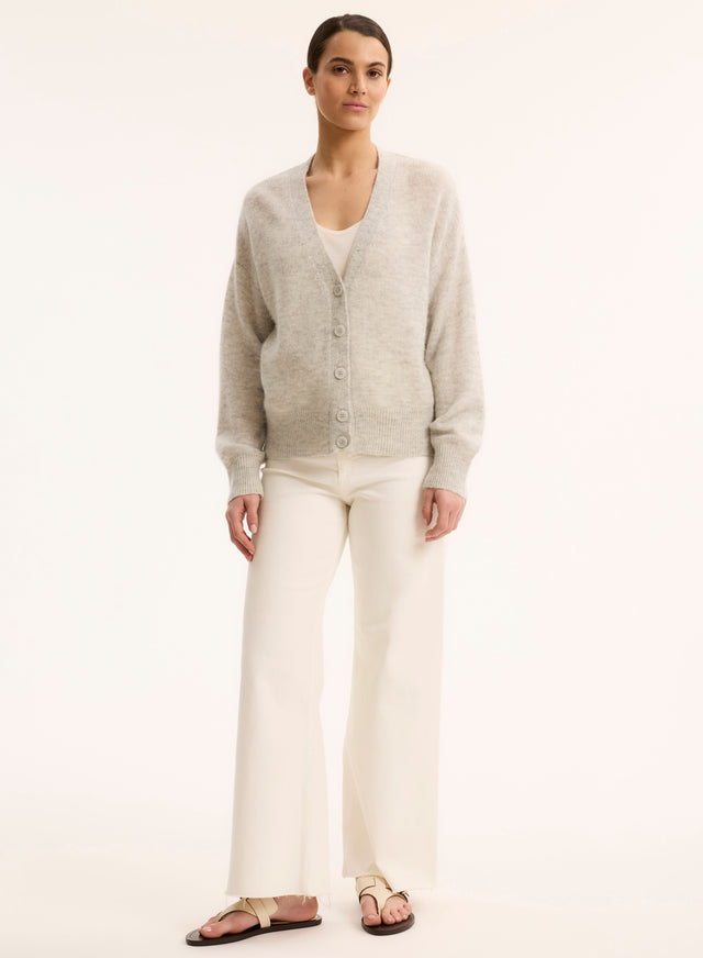 Majestic Filatures Gilet Gris Col V Manches Longues En Laine / Soie / Cachemire Laine / Soie / Cachemire