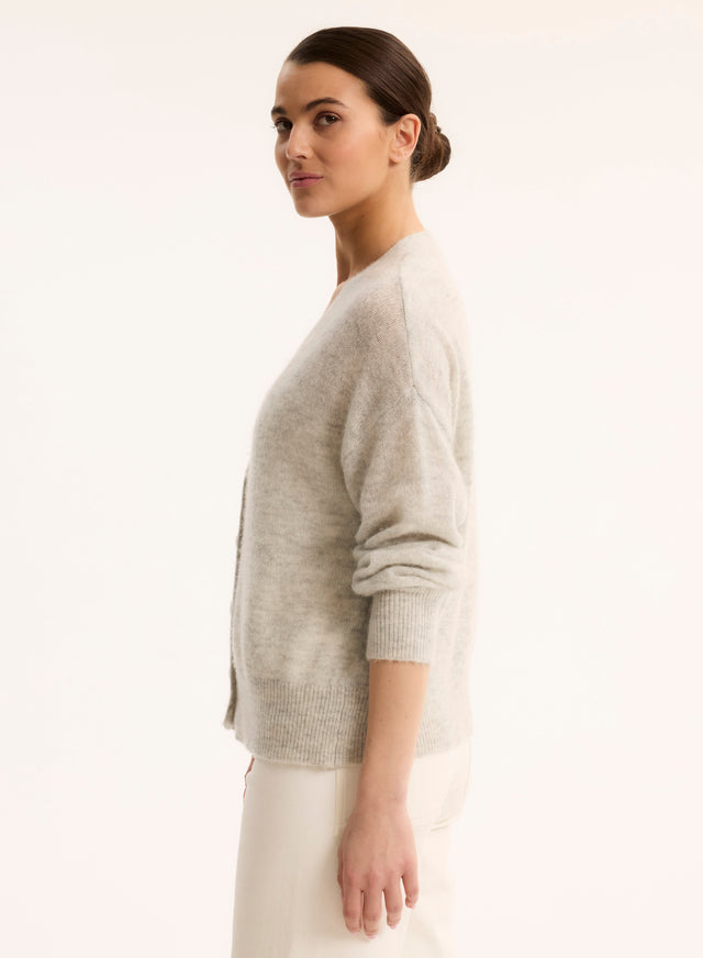 Majestic Filatures Gilet Gris Col V Manches Longues En Laine / Soie / Cachemire Laine / Soie / Cachemire