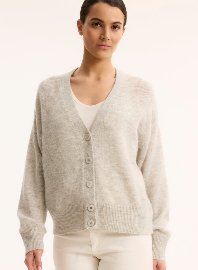 majestic filatures Gilet Gris Col V Manches Longues en Laine / Soie / Cachemire Laine / Soie / Cachemire