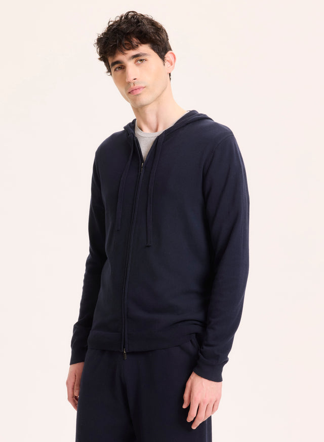 Majestic Filatures Gilet Marine Col Capuche Manches Longues En Coton Organique / Elasthanne Coton Organique / Elasthanne