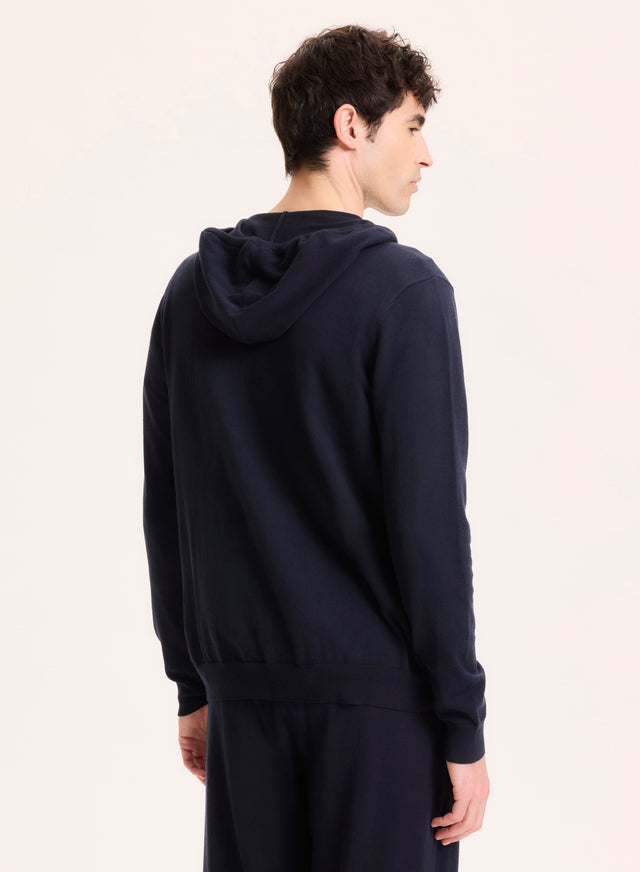 Majestic Filatures Gilet Marine Col Capuche Manches Longues En Coton Organique / Elasthanne Coton Organique / Elasthanne