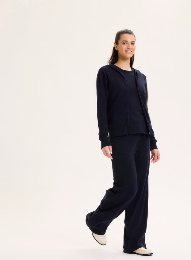 Majestic Filatures Gilet Marine Col Capuche Manches Longues En Coton Organique / Elasthanne Coton Organique / Elasthanne