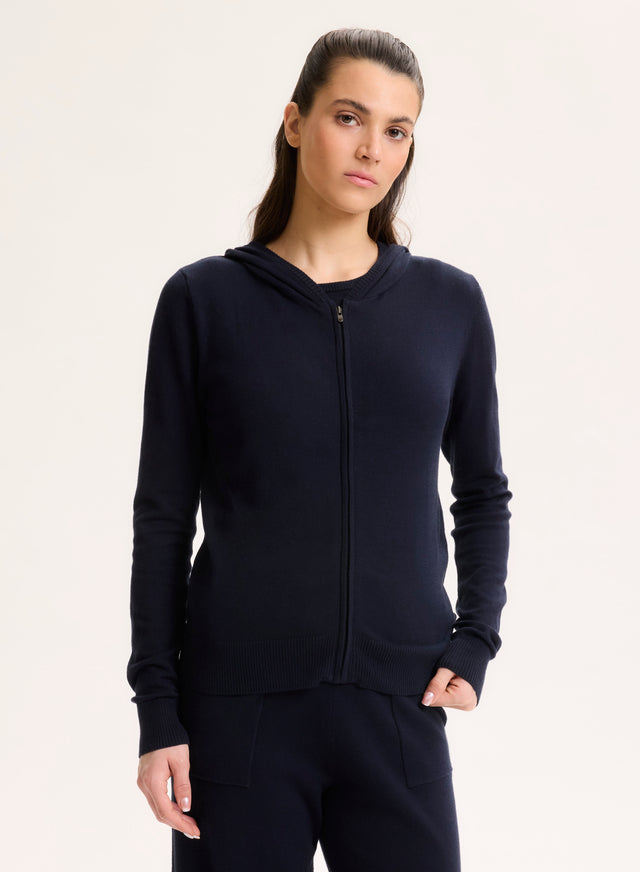 Majestic Filatures Gilet Marine Col Capuche Manches Longues En Coton Organique / Elasthanne Coton Organique / Elasthanne