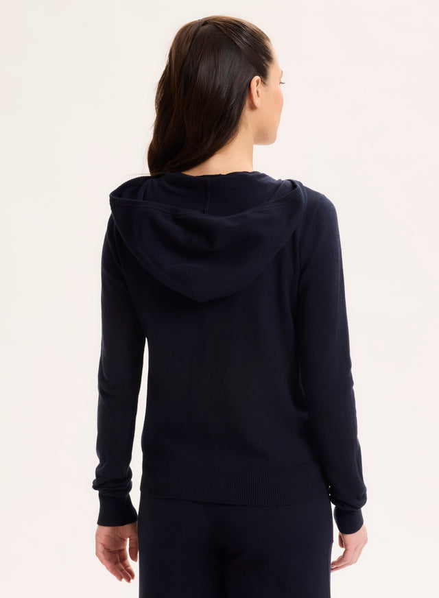 Majestic Filatures Gilet Marine Col Capuche Manches Longues En Coton Organique / Elasthanne Coton Organique / Elasthanne