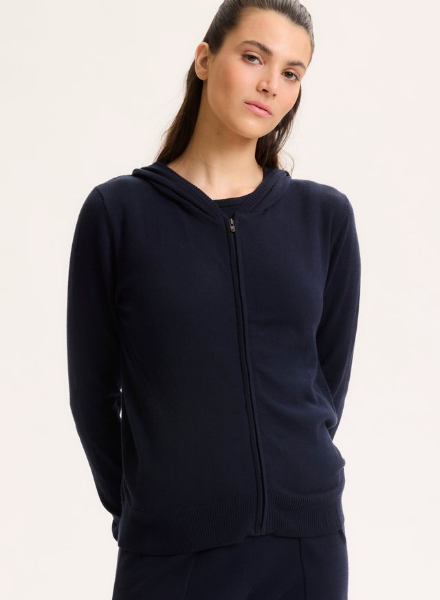 majestic filatures Gilet Marine Col Capuche Manches Longues en Coton organique / Elasthanne Coton organique / Elasthanne