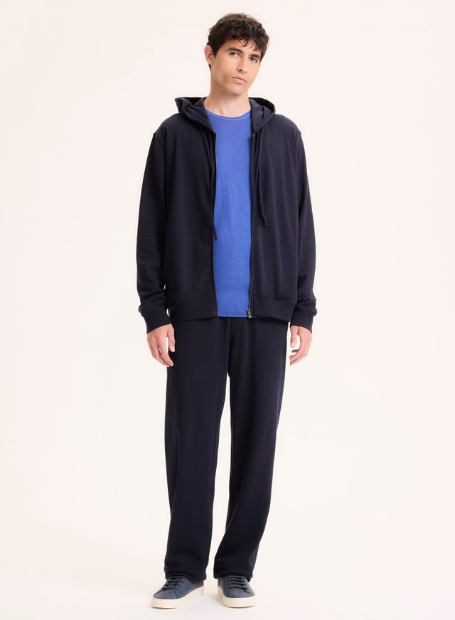 Majestic Filatures Gilet Marine Col Capuche Manches Longues En Coton Organique Coton Organique