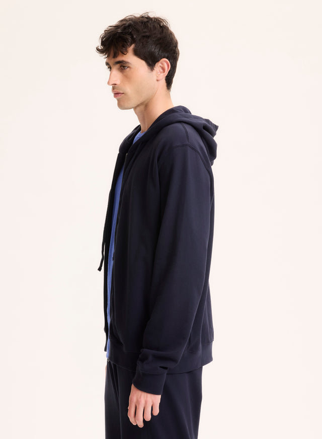 Majestic Filatures Gilet Marine Col Capuche Manches Longues En Coton Organique Coton Organique