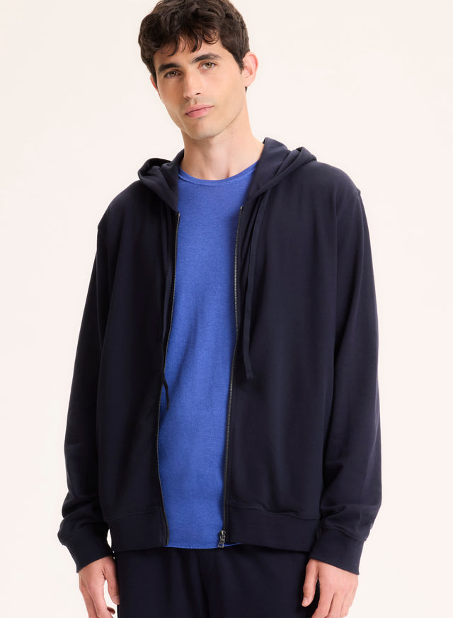 majestic filatures Gilet Marine Col Capuche Manches Longues en Coton organique Coton organique