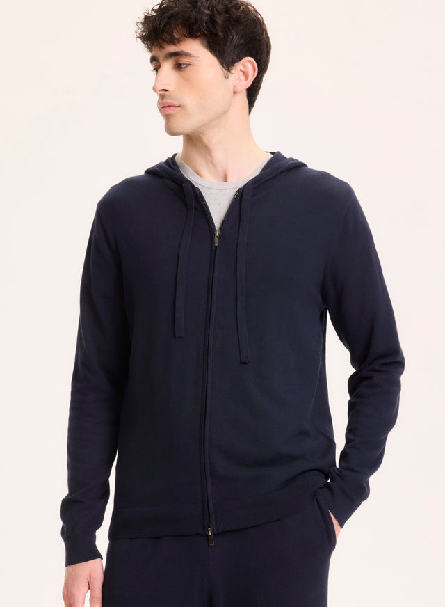 majestic filatures Gilet Marine Col Capuche Manches Longues en Coton organique / Elasthanne Coton organique / Elasthanne