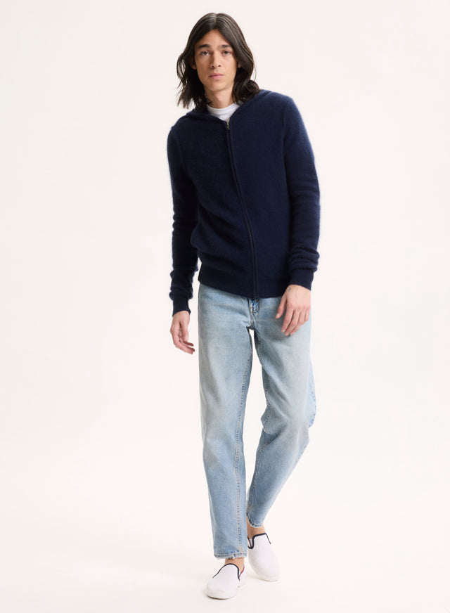 Majestic Filatures Gilet Marine Col Capuche Manches Longues Raccoon / Polyamide