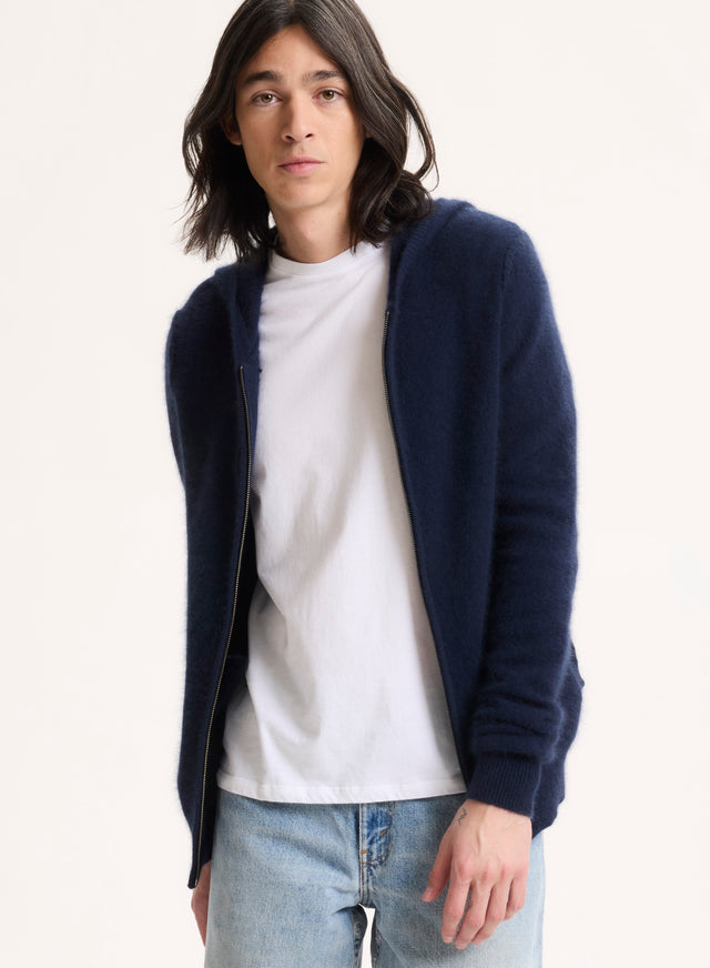 Majestic Filatures Gilet Marine Col Capuche Manches Longues Raccoon / Polyamide