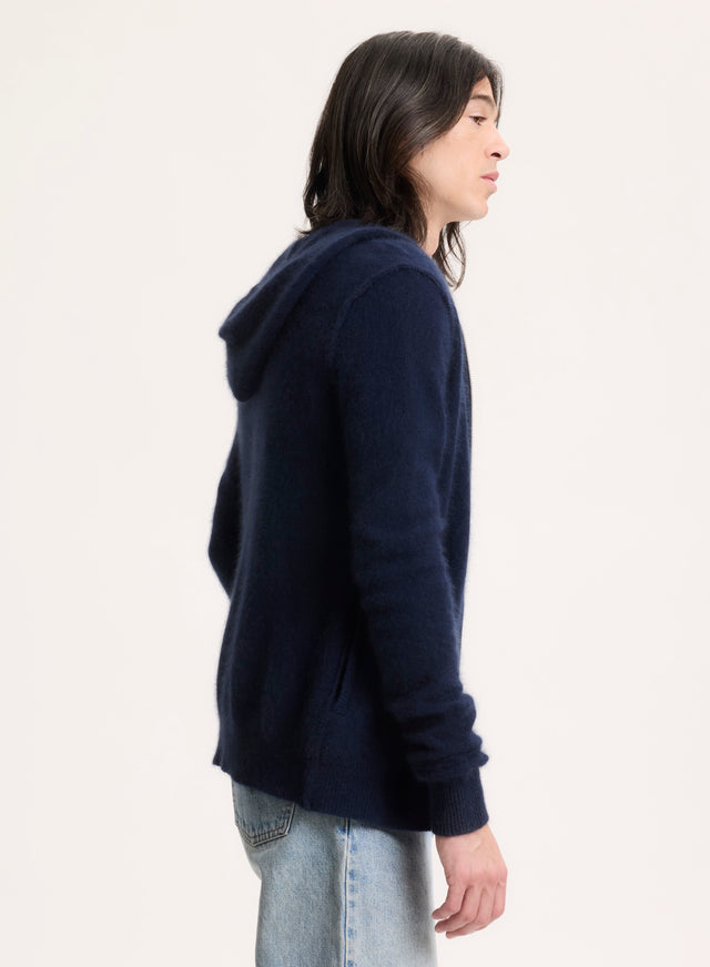 Majestic Filatures Gilet Marine Col Capuche Manches Longues Raccoon / Polyamide