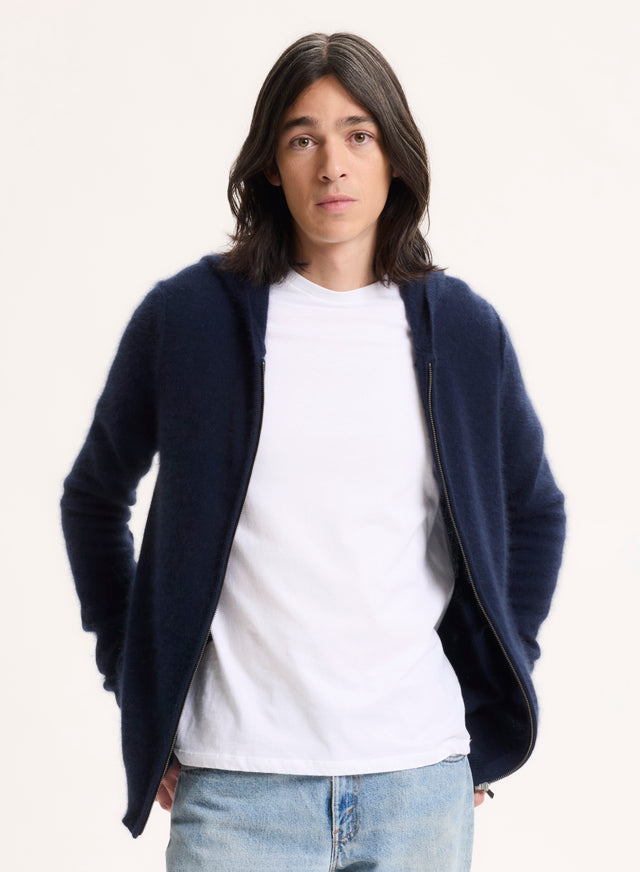 majestic filatures Gilet Marine Col Capuche Manches Longues Raccoon / Polyamide