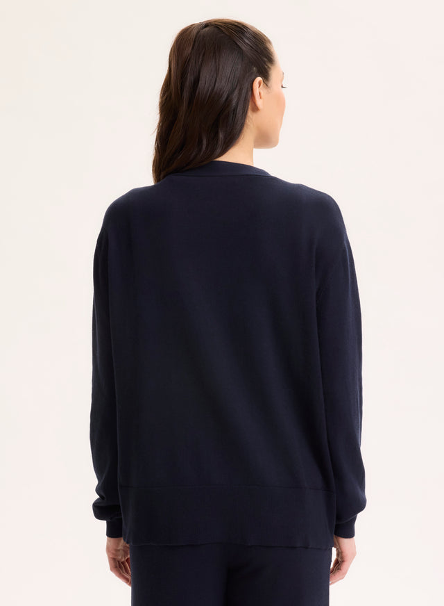 Majestic Filatures Gilet Marine Col V Manches Longues En Coton Organique / Elasthanne Coton Organique / Elasthanne