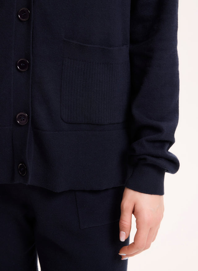 Majestic Filatures Gilet Marine Col V Manches Longues En Coton Organique / Elasthanne Coton Organique / Elasthanne