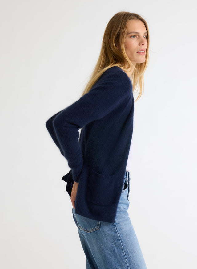 Majestic Filatures Gilet Marine Col V Manches Longues En Raccoon / Polyamide Raccoon / Polyamide