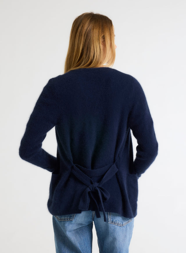 Majestic Filatures Gilet Marine Col V Manches Longues En Raccoon / Polyamide Raccoon / Polyamide
