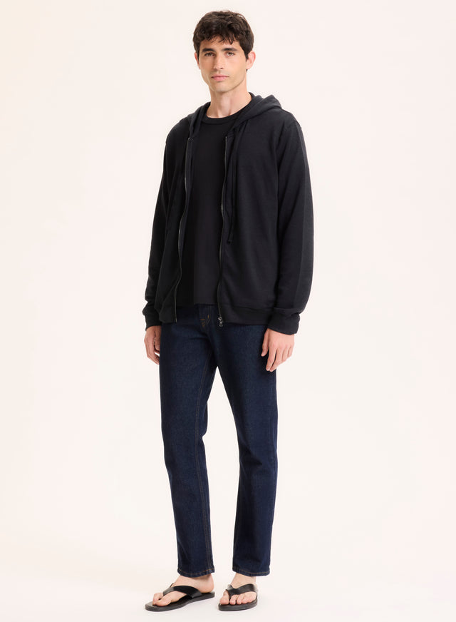 Majestic Filatures Gilet Noir Col Capuche Manches Longues En Lin / Coton Organique Lin / Coton Organique