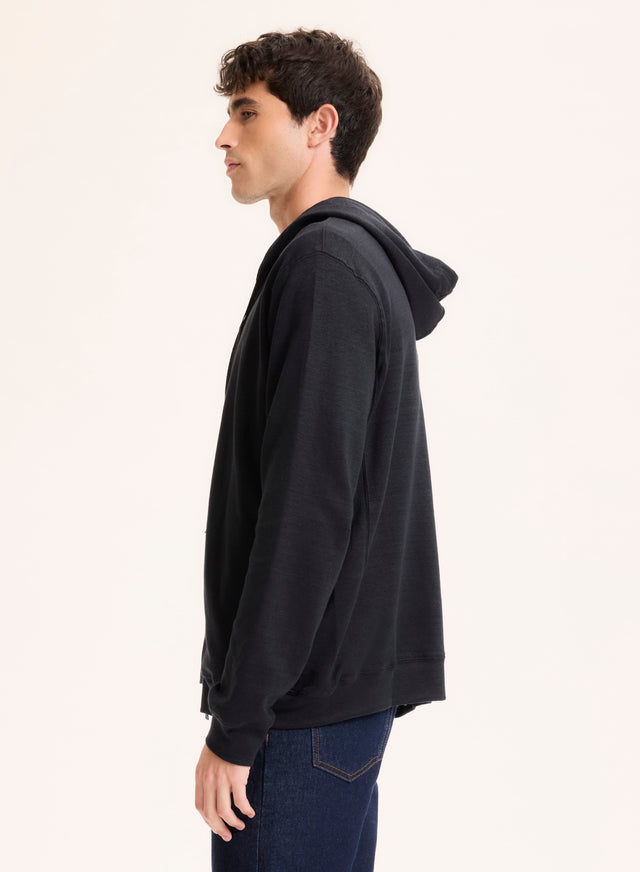 Majestic Filatures Gilet Noir Col Capuche Manches Longues En Lin / Coton Organique Lin / Coton Organique