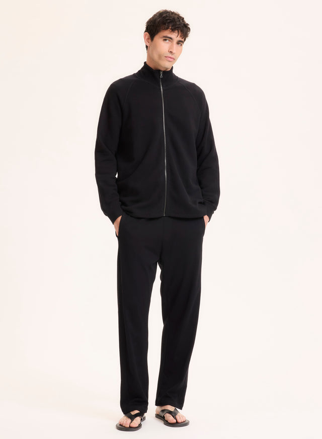 Majestic Filatures Gilet Noir Col Montant Manches Longues En Coton Organique Coton Organique