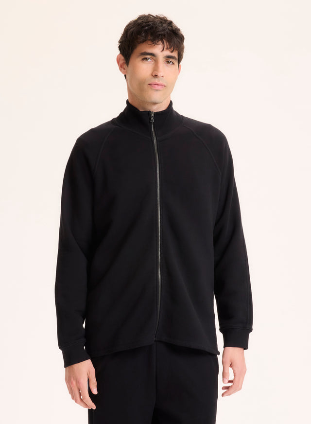 Majestic Filatures Gilet Noir Col Montant Manches Longues En Coton Organique Coton Organique