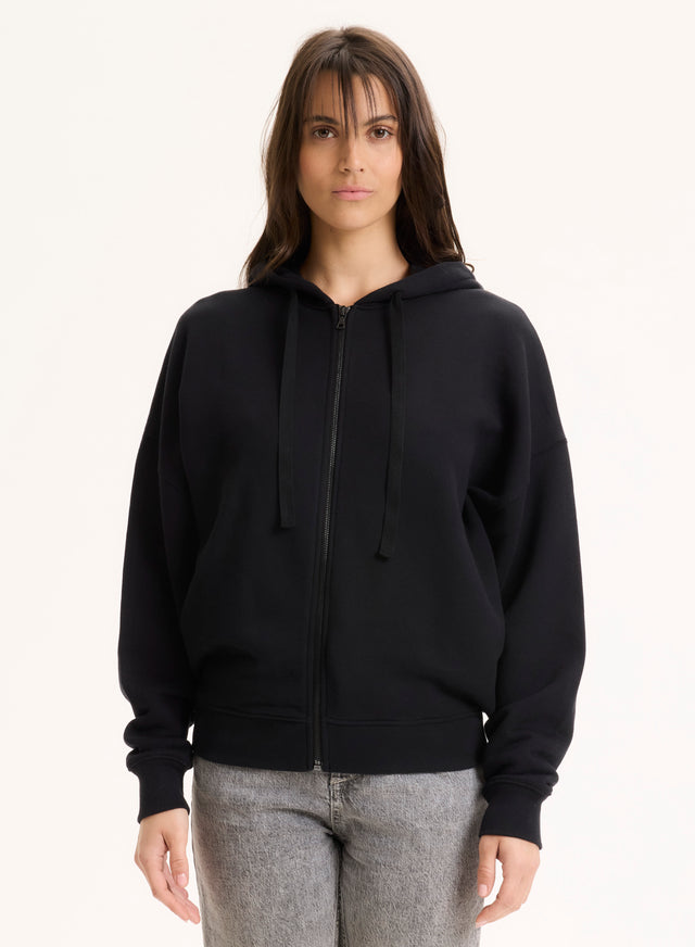 Majestic Filatures Gilet Noir Col Rond Manches Longues En Coton Organique Coton Organique