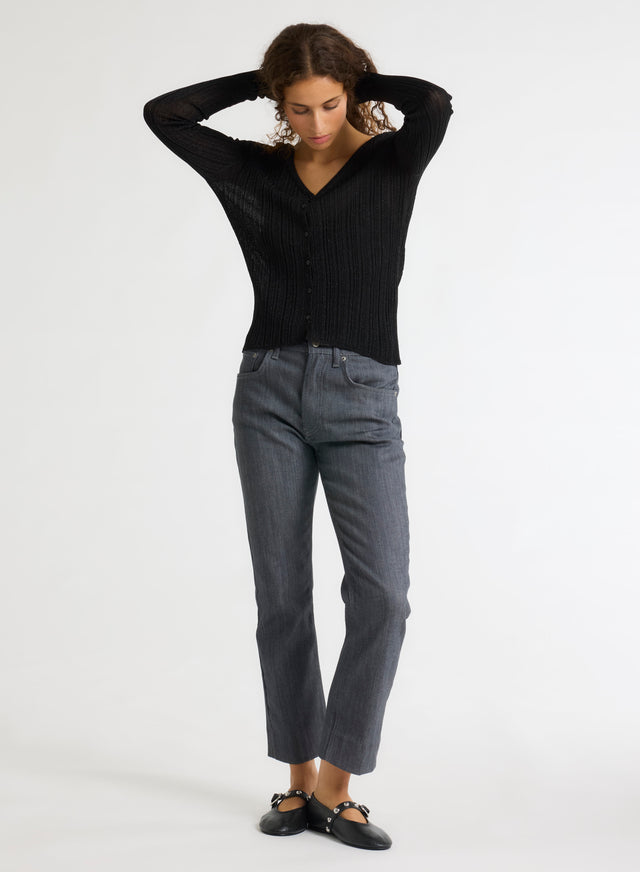 Majestic Filatures Gilet Noir Col V Manches Longues Acetate / Fibre Metallisee / Polyamide