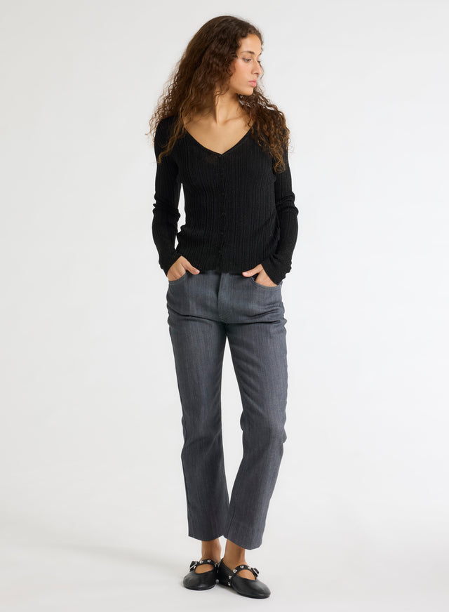 Majestic Filatures Gilet Noir Col V Manches Longues Acetate / Fibre Metallisee / Polyamide