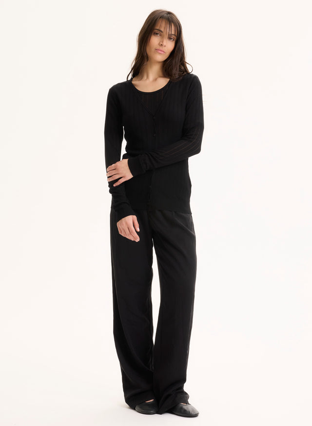 Majestic Filatures Gilet Noir Col V Manches Longues En LYOCELL / TENCEL LYOCELL / TENCEL