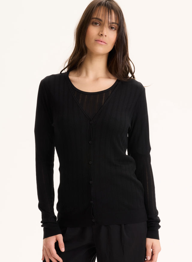 majestic filatures Gilet Noir Col V Manches Longues en LYOCELL / TENCEL LYOCELL / TENCEL