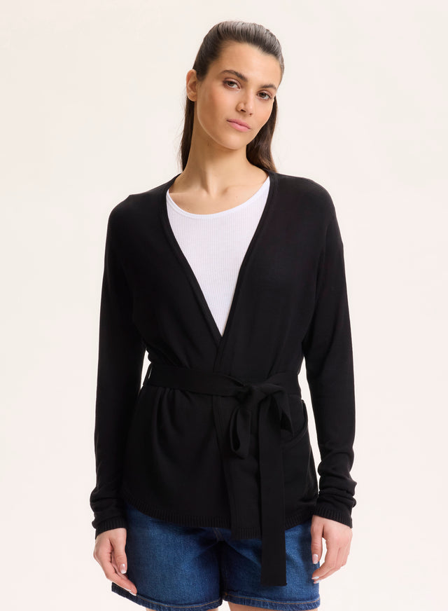 Majestic Filatures Gilet Noir Col V Manches Longues En Soie / Viscose Soie / Viscose