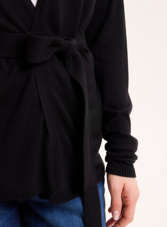 Majestic Filatures Gilet Noir Col V Manches Longues En Soie / Viscose Soie / Viscose