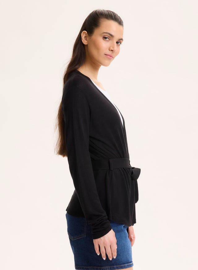 Majestic Filatures Gilet Noir Col V Manches Longues En Soie / Viscose Soie / Viscose