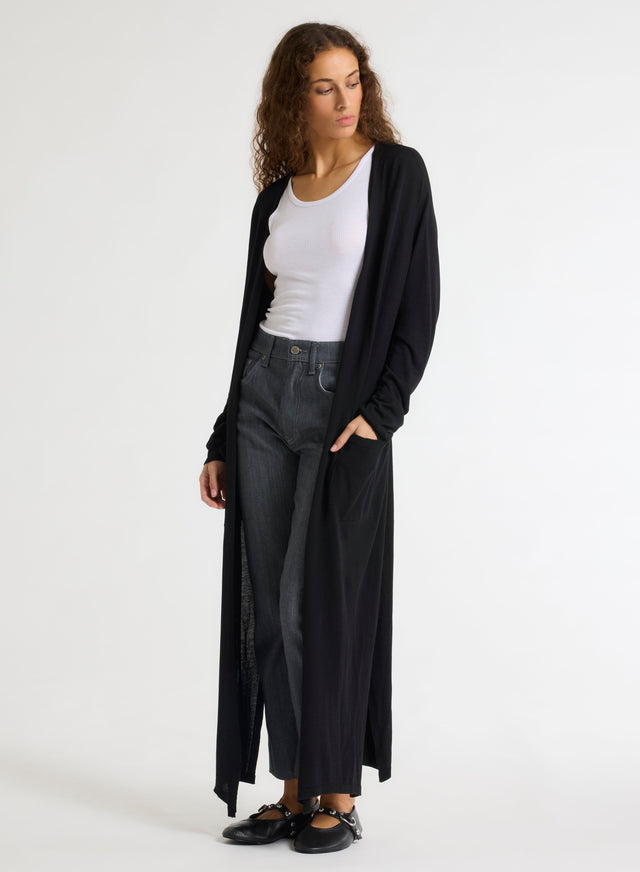 Majestic Filatures Gilet Noir Col V Manches Longues Soie / Viscose