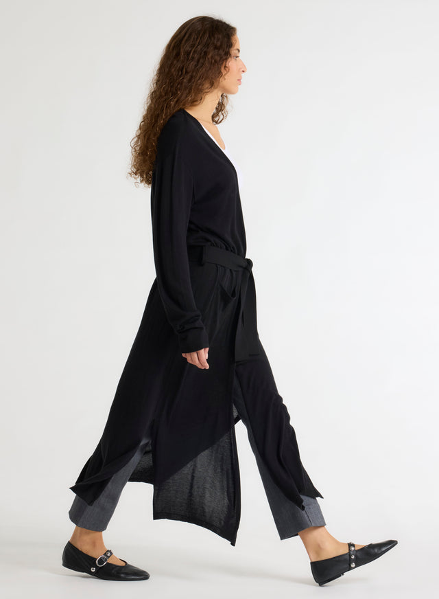 Majestic Filatures Gilet Noir Col V Manches Longues Soie / Viscose