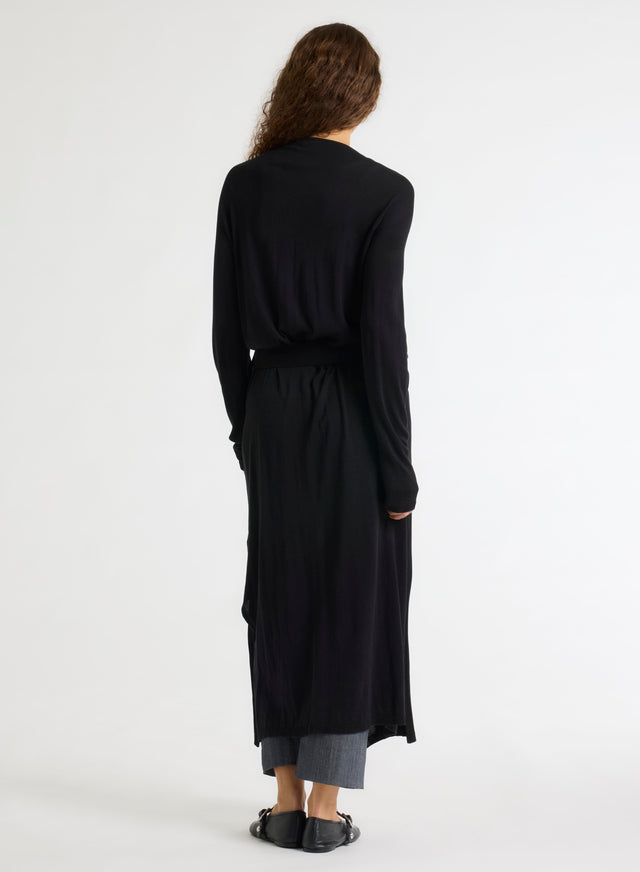 Majestic Filatures Gilet Noir Col V Manches Longues Soie / Viscose