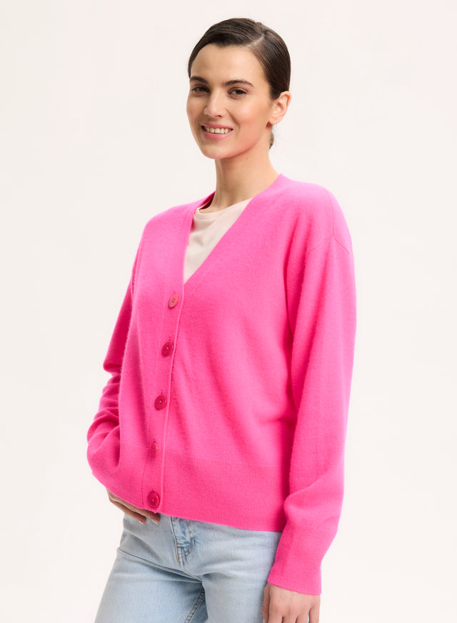 Majestic Filatures Gilet Rose Col V Manches Longues En Cachemire Cachemire