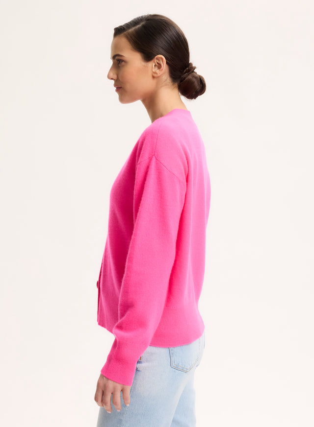 Majestic Filatures Gilet Rose Col V Manches Longues En Cachemire Cachemire