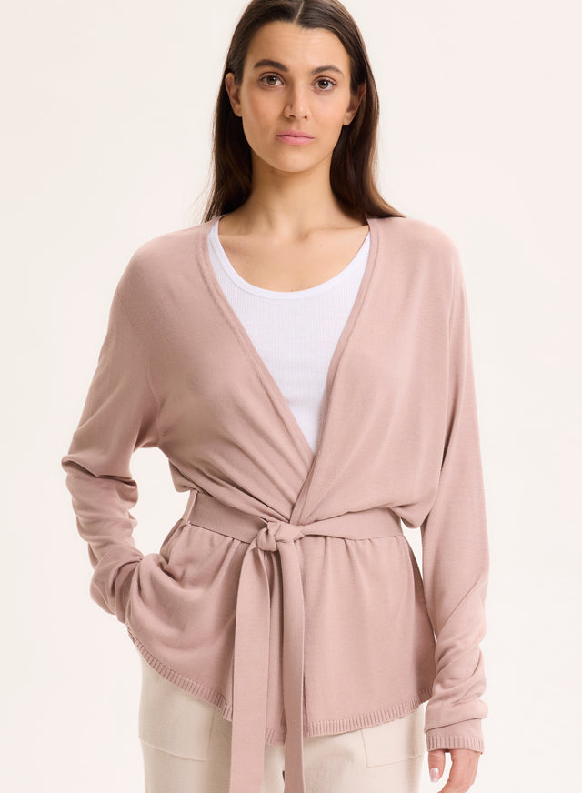 Majestic Filatures Gilet Rose Col V Manches Longues En Soie / Viscose Soie / Viscose