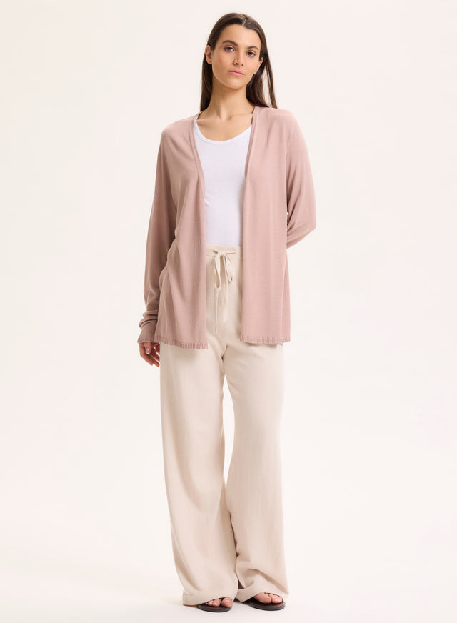 Majestic Filatures Gilet Rose Col V Manches Longues En Soie / Viscose Soie / Viscose