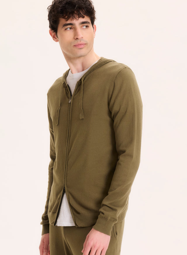 Majestic Filatures Gilet Vert Col Capuche Manches Longues En Coton Organique / Elasthanne Coton Organique / Elasthanne