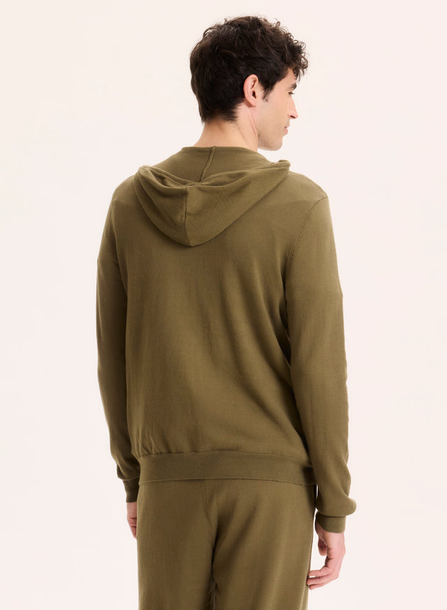 Majestic Filatures Gilet Vert Col Capuche Manches Longues En Coton Organique / Elasthanne Coton Organique / Elasthanne