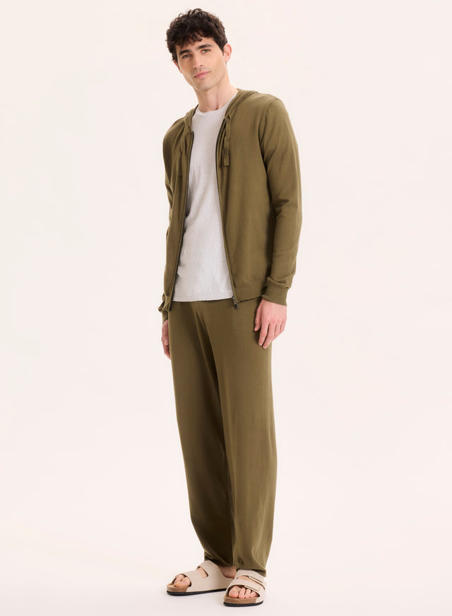 Majestic Filatures Gilet Vert Col Capuche Manches Longues En Coton Organique / Elasthanne Coton Organique / Elasthanne