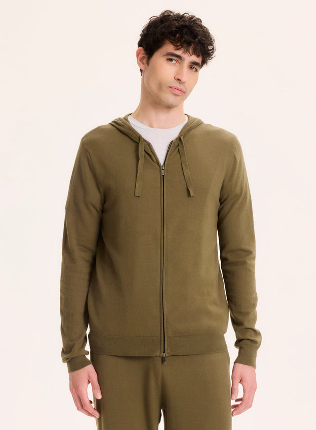 majestic filatures Gilet Vert Col Capuche Manches Longues en Coton organique / Elasthanne Coton organique / Elasthanne