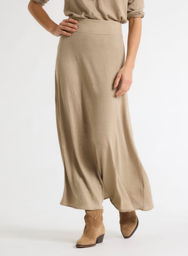 Majestic Filatures Jupe Beige En Lin / Elasthanne Lin / Elasthanne