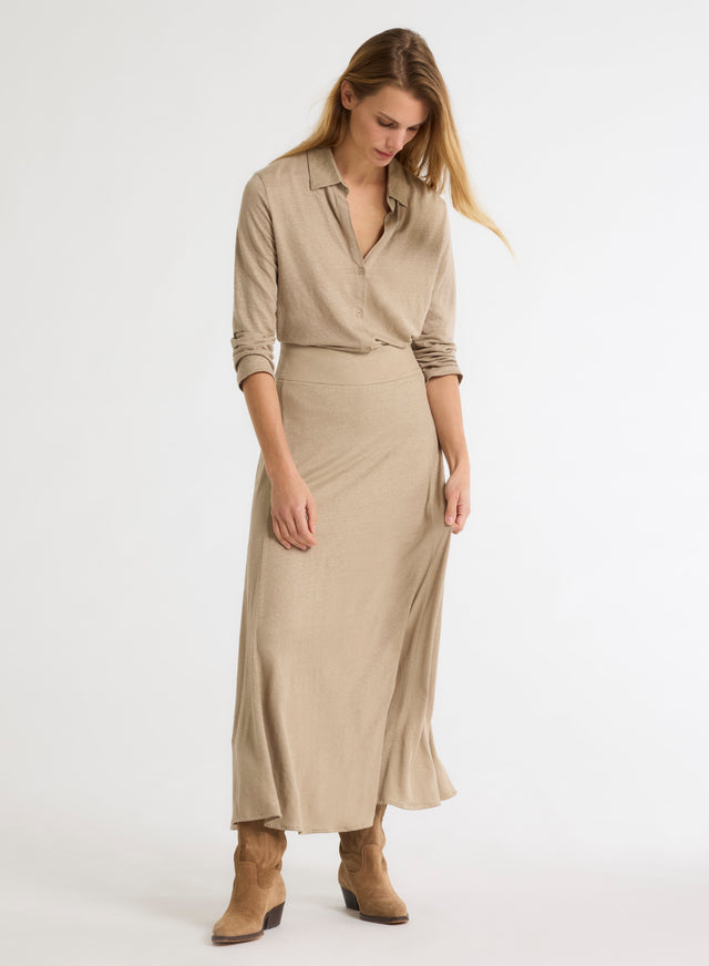 majestic filatures Jupe Beige en Lin / Elasthanne Lin / Elasthanne majestic filatures Jupe Beige en Lin / Elasthanne Lin / Elasthanne