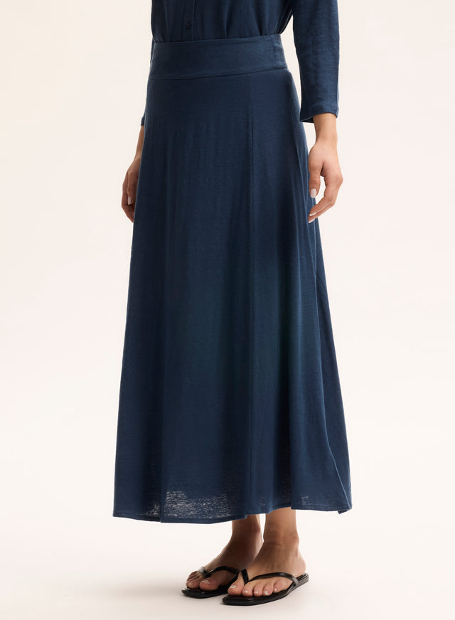 Majestic Filatures Jupe Bleue En Lin / Elasthanne Lin / Elasthanne