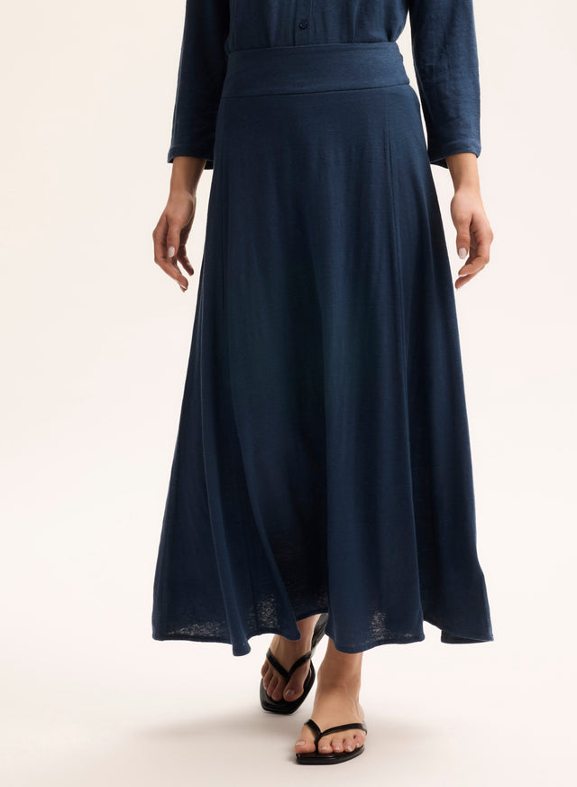 Majestic Filatures Jupe Bleue En Lin / Elasthanne Lin / Elasthanne